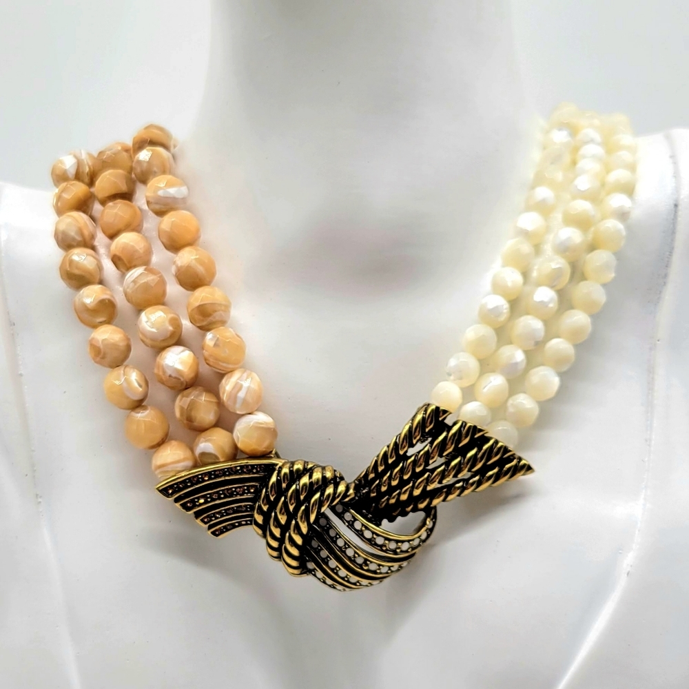 Heidi Daus Vintage Mother of Pearl and Swarovski Crystal Knotted Rope Necklace